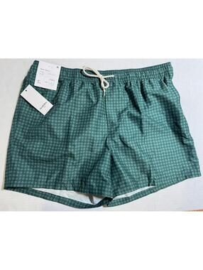 Goodfellow Swim Trunks Board Shorts Teal Check Lined UPF 50 Mens XL NWT NEW
